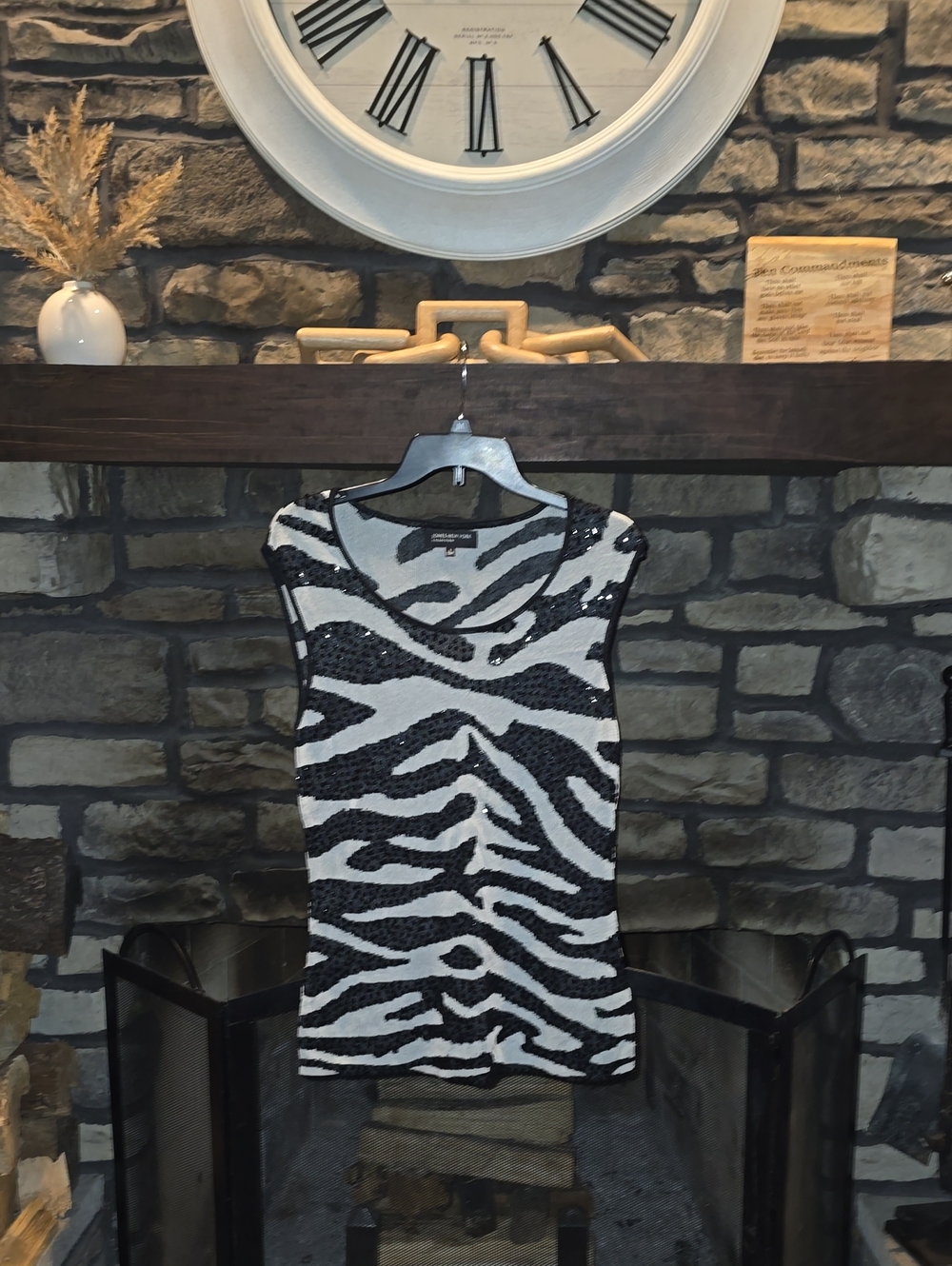 Jones New York Black and White Zebra Sequin Mini Dress